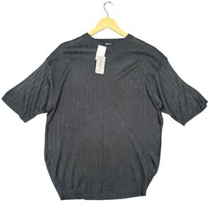 CASSEL Mens Dark Gray Ribbed Knit Short Sleeve Sweater XL